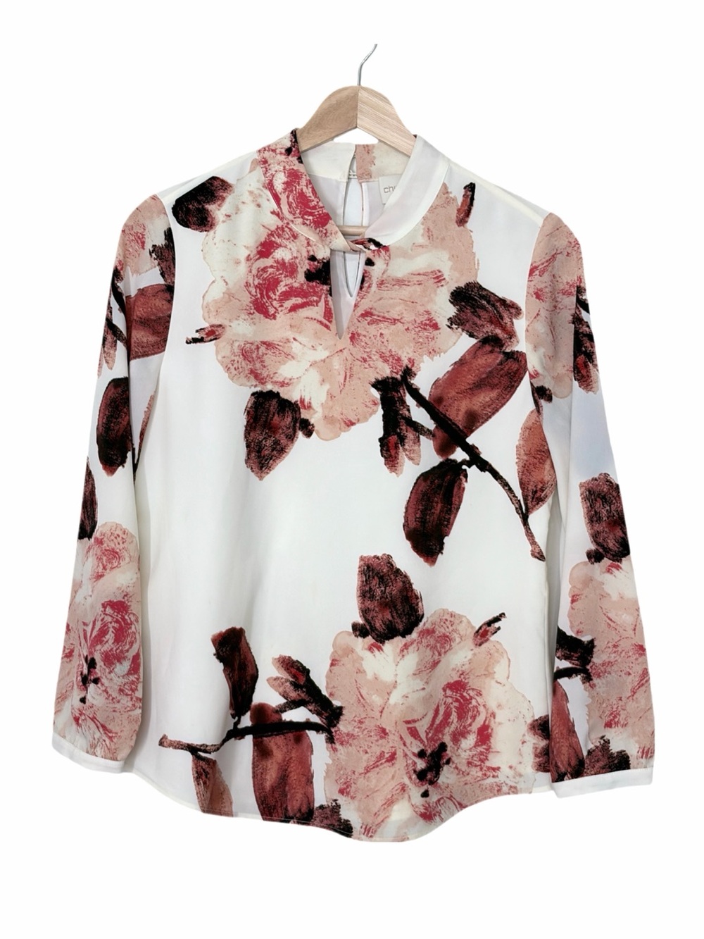 Chico's Cream Keyhole Long-Sleeve Blouse
Pink Brushstroke Floral Print 4 Petite